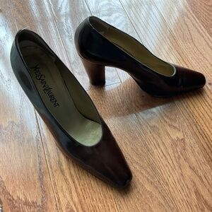 YSL Yves Saint Laurent patent pumps heels brown Size 8 1/2